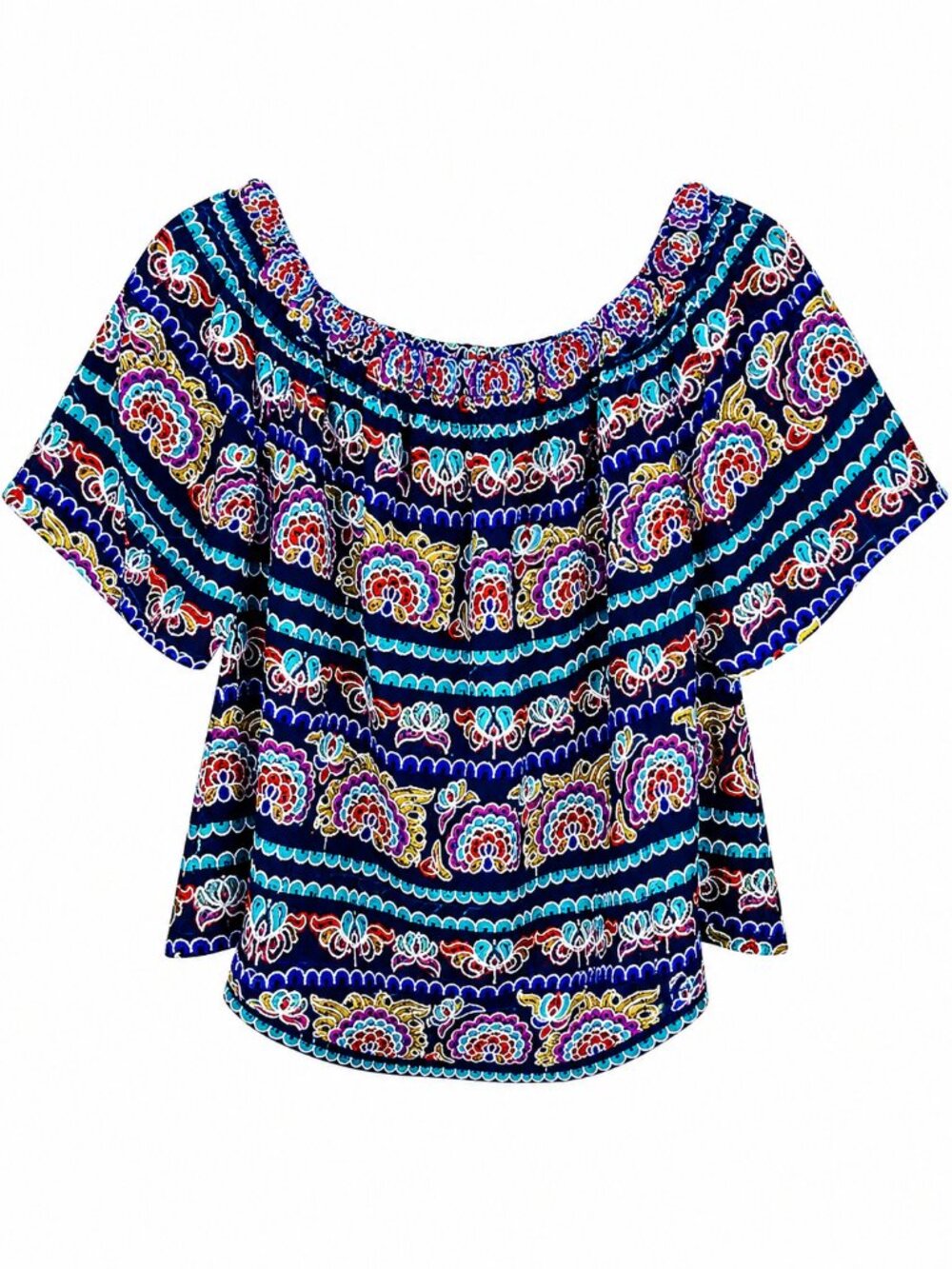 Aqua Romeo & Juliet Off Shoulder Embroidered Peasant Top Multi M - Picture 5 of 8